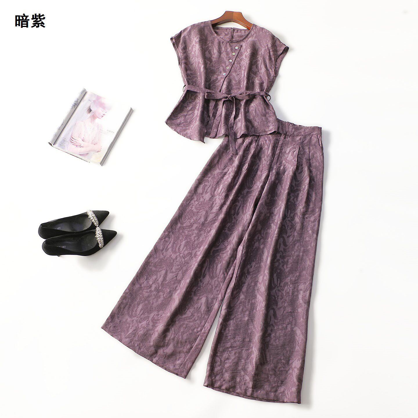 249561 夏上衣裤子套装 女长款无袖套头.M.L.XL