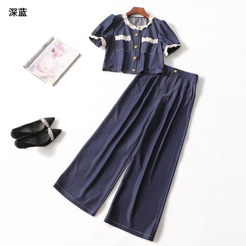249411 夏上衣裤子套装 女长款短袖单排扣.M.S
