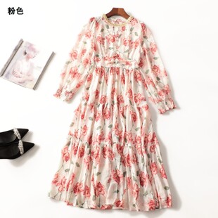 长袖 女印花加长款 套头 春连衣裙 247490