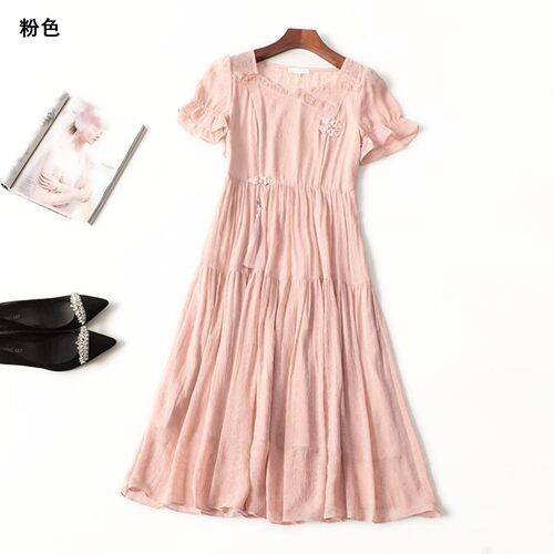 245403 夏连衣裙 女加长款短袖V领.M.L.XL.2XL.3XL