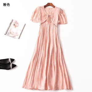 409491 夏连衣裙 女加长款五分袖V领.M.L.XL.2XL
