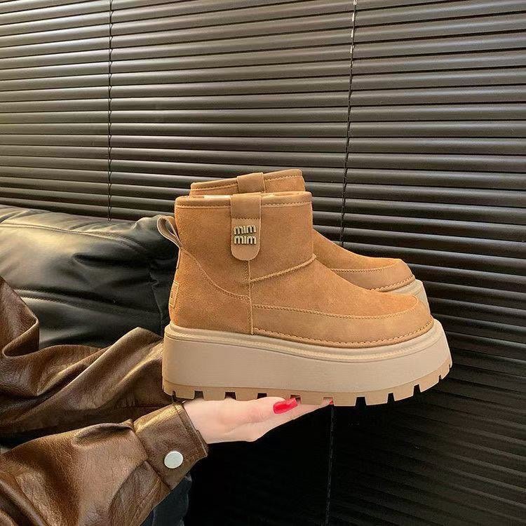 2025冬季新款橡胶牛反绒磨砂皮套筒高跟(5-8cm)棉松糕