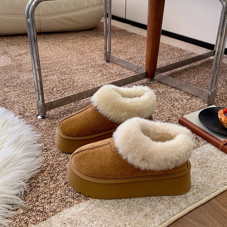 2025春季新款套筒松糕底中跟(3-5cm)绒面雪地靴橡胶2