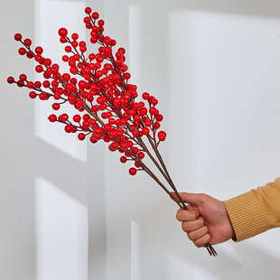 红果树枝单支圣诞果吉祥果泡沫果发财果仿真果粒插花配材北美冬青