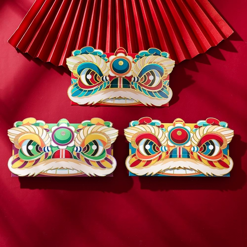 2025 Год Змеи Красный Конверт Весенний Фестиваль Новый Год Универсальный Креативный Мультяшный Размер Красный Конверт Сумка Индивидуальная Печать Лиши Пробуждение Льва