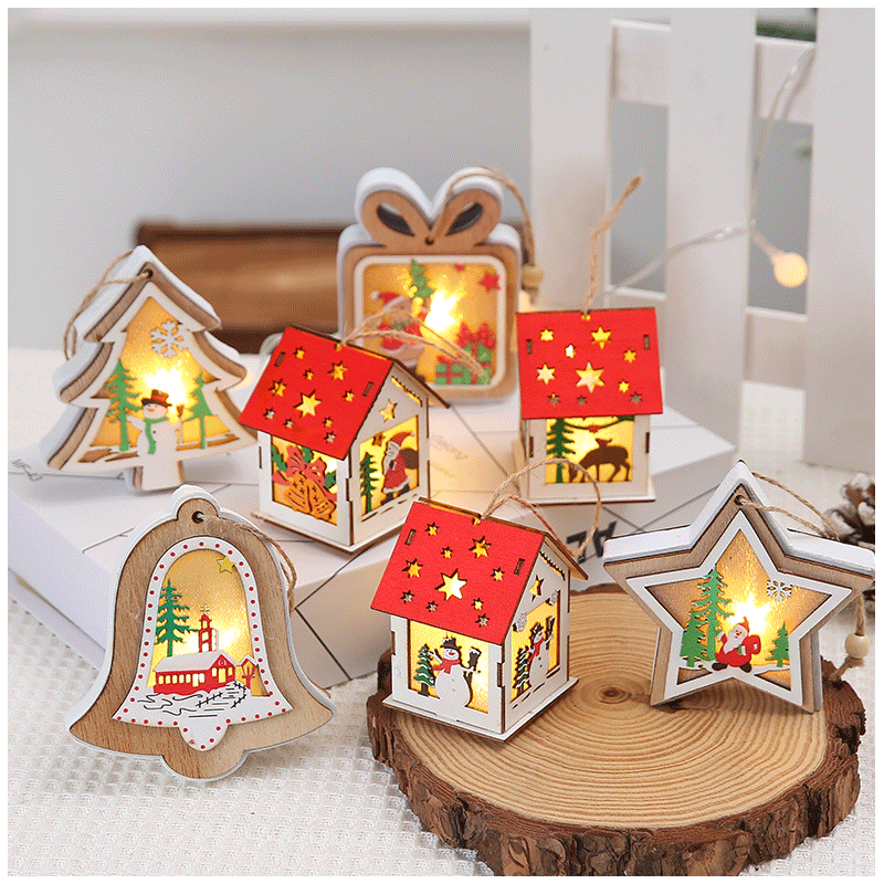 发光木质小房子圣诞节装饰品
