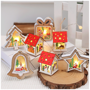 圣诞节装饰品木质圣诞树配饰挂件发光小房子圣诞礼物挂饰桌面摆件