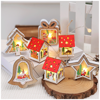 发光木质小房子圣诞节装饰品
