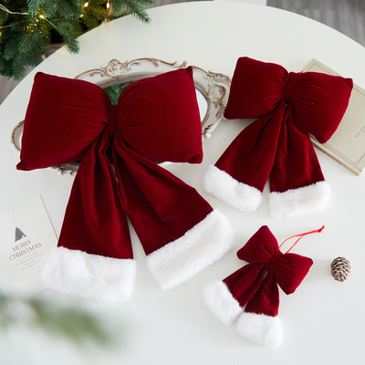 圣诞节装饰品绒布毛绒立体蝴蝶结圣诞树挂件橱窗场景柜台布置