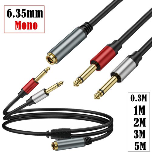 超软线铜芯6.35mm TRS立体声母转双6.35mm公TS单声道Mono音频线