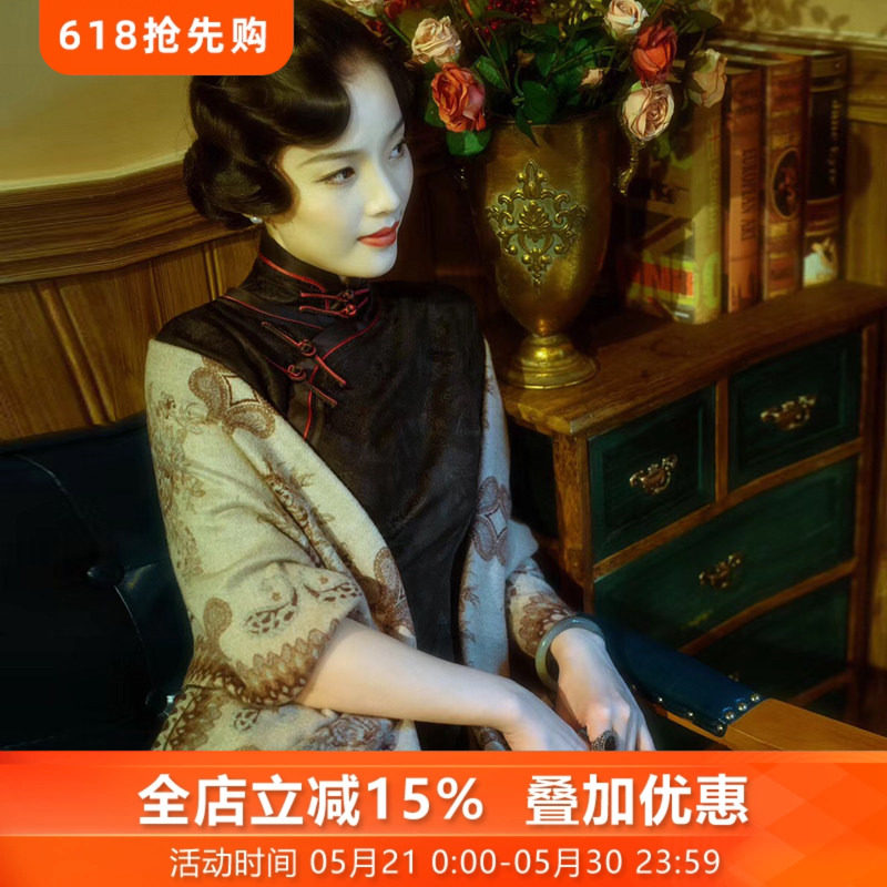 三重门相对论花罗真丝复古旗袍女