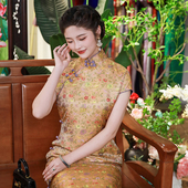 旗袍日常民国风气质 非遗宋锦高端长款 花映月三重门2026年新款 夏季