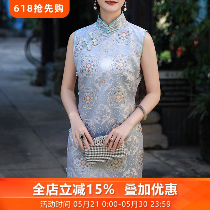 桑蚕丝真丝宋锦旗袍修身女款