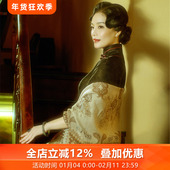 复古七分袖 三重门{相对论}花罗原创新款 真丝旗袍女中式 中长连衣裙