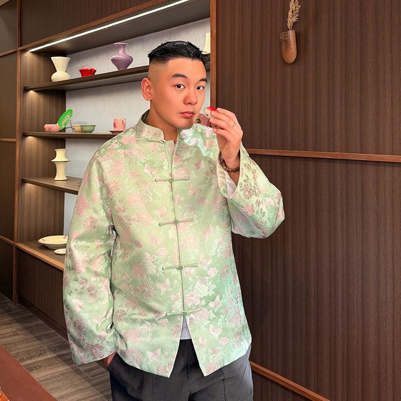 青蝶三重门非遗织金宋锦中式唐装上衣复古秋冬新款百搭夹棉保暖男