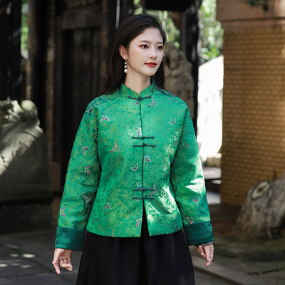 唐装上衣女桑蚕丝妆花锦中式外套
