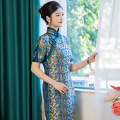 女士传统礼服经典 东方锦 三重门35姆米真丝宋锦重工旗袍复古中式