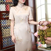 三重门{金粉世家}30姆米重磅真丝旗袍如意袖 手工盘金绣苏绣2024女