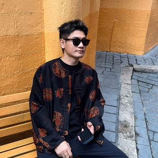 花音三重门2026中式香云纱对襟外套复古中国风国朝时尚男士桑蚕丝