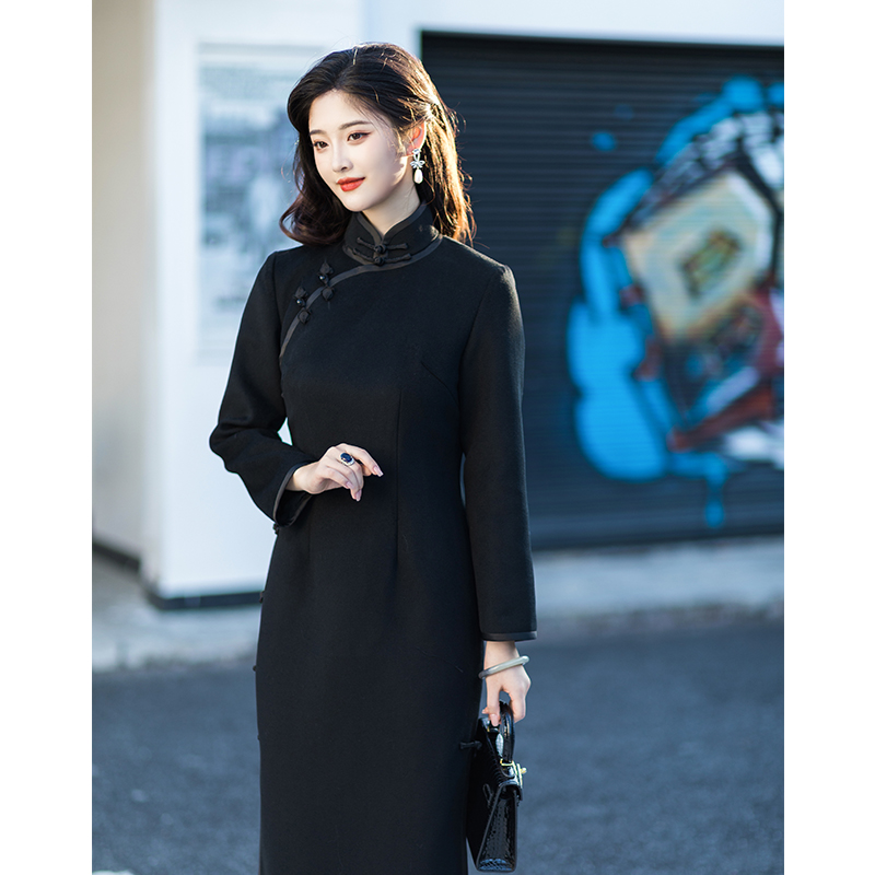 三重门古典日常长款修身旗袍中式