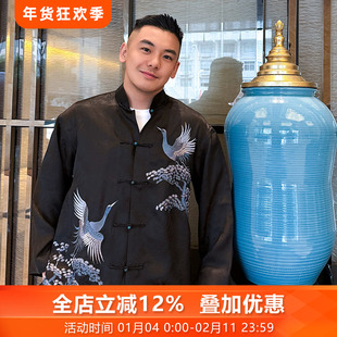 延年三重门2026年刺绣正宗香云纱高端外套国潮盘扣上衣桑蚕丝男款