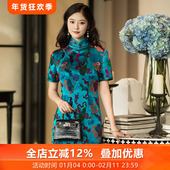 八宝葫芦三重门中式 真丝漳绒缎旗袍女桑蚕丝国风日常宴会高档礼服