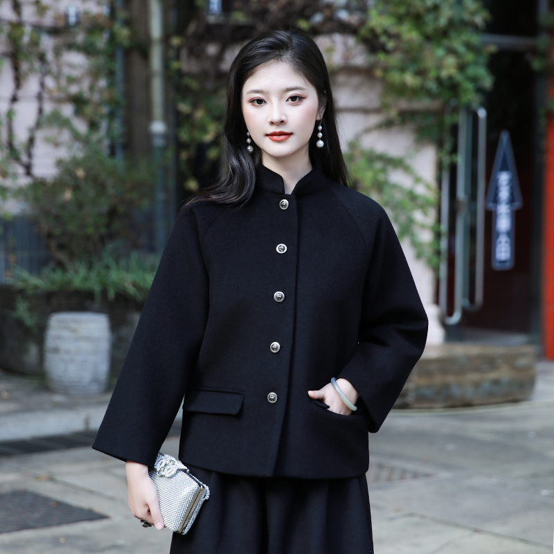 三重门载物女款秋冬复古羊毛呢中式唐装外套上衣百搭保暖休闲日常