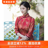 显瘦妈妈中国风经典 芳年花月 三重门35姆米宋锦旗袍修身 端庄复古