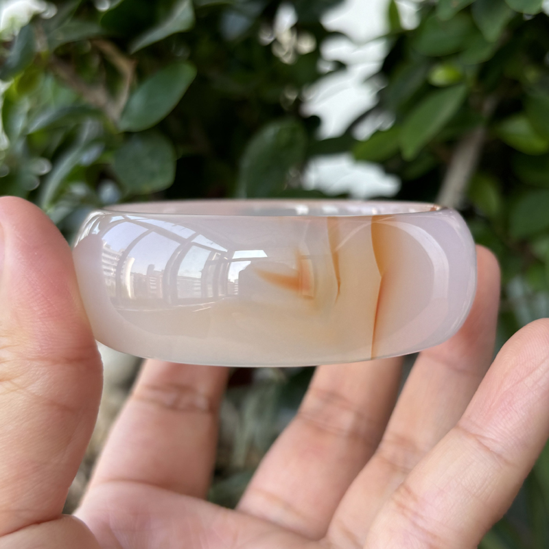 天宝屋 天然玛瑙手镯 加宽加厚 水润荧光 时尚  58.3mm J240