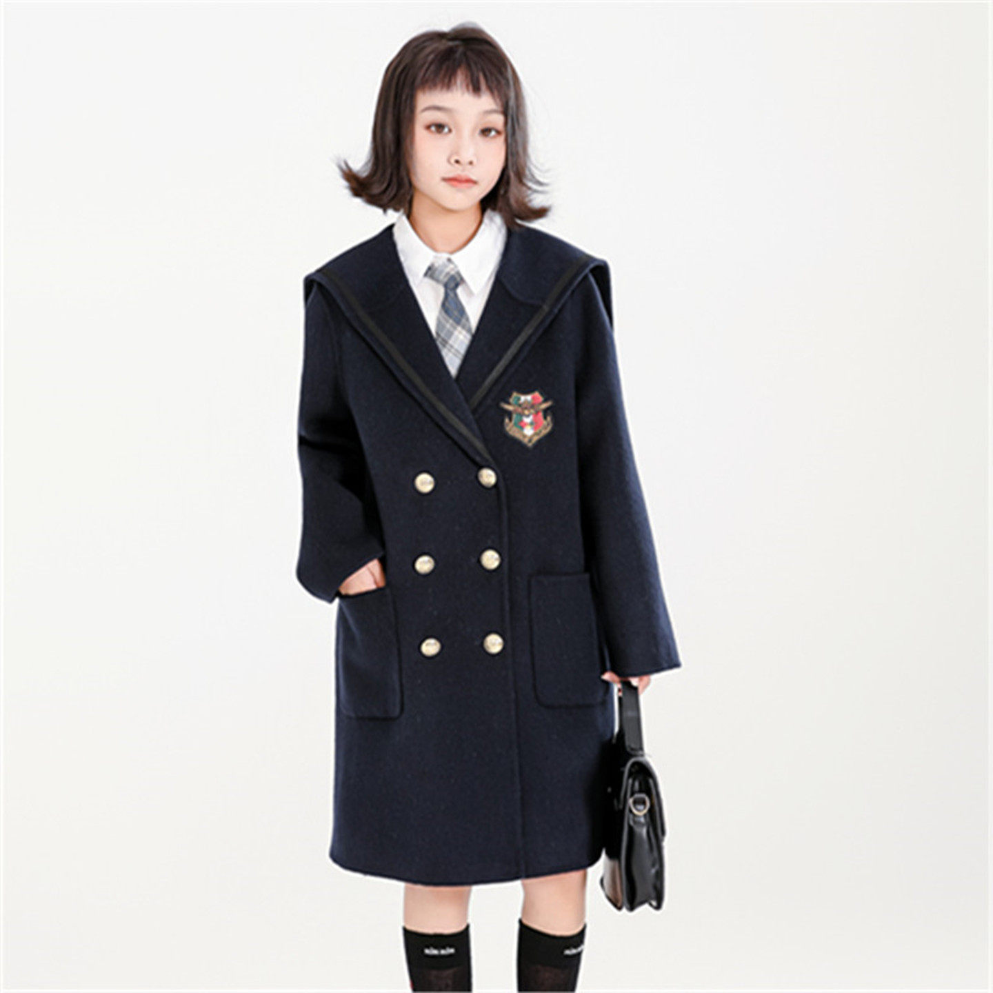 2025新款女童中大童双面羊绒大衣