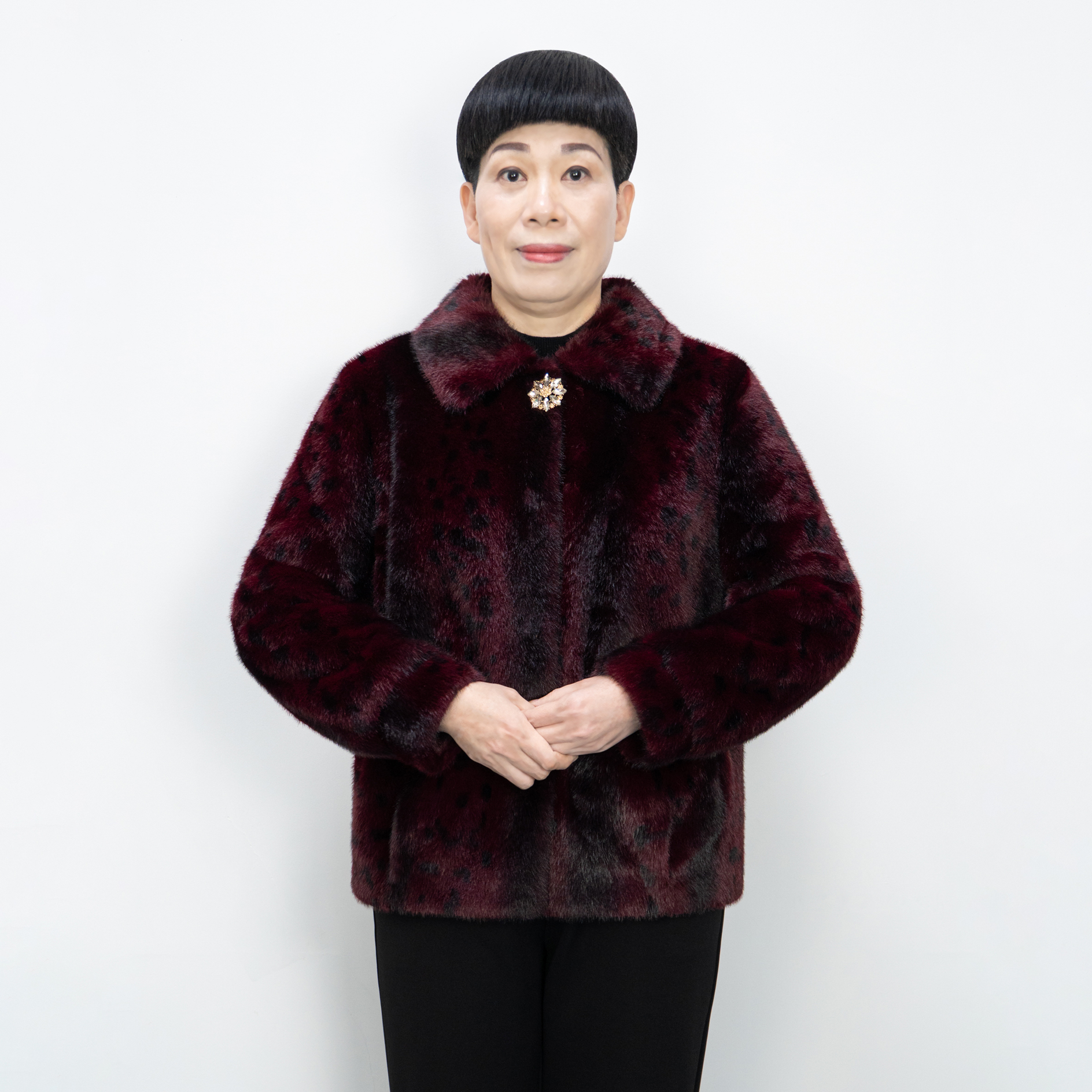 妈妈冬装外套上衣翻领水貂绒皮毛