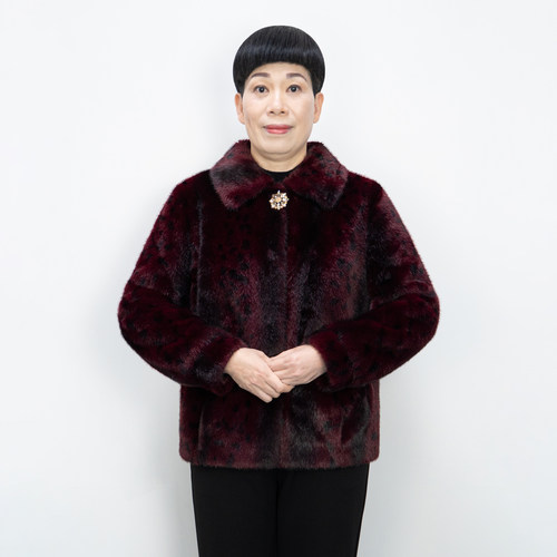 妈妈冬装外套上衣翻领水貂绒皮毛