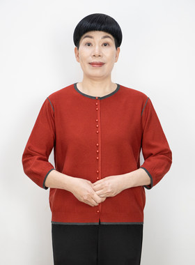 妈妈装七分袖针织衫中年女春秋