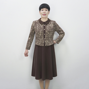 50多岁妈妈春秋连衣裙假两件套2026新款女装长袖裙子时尚舒适长裙
