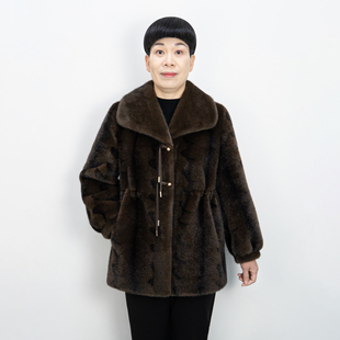 妈妈冬装外套中长款水貂绒皮毛一体皮草2025新款中年女装大衣保暖