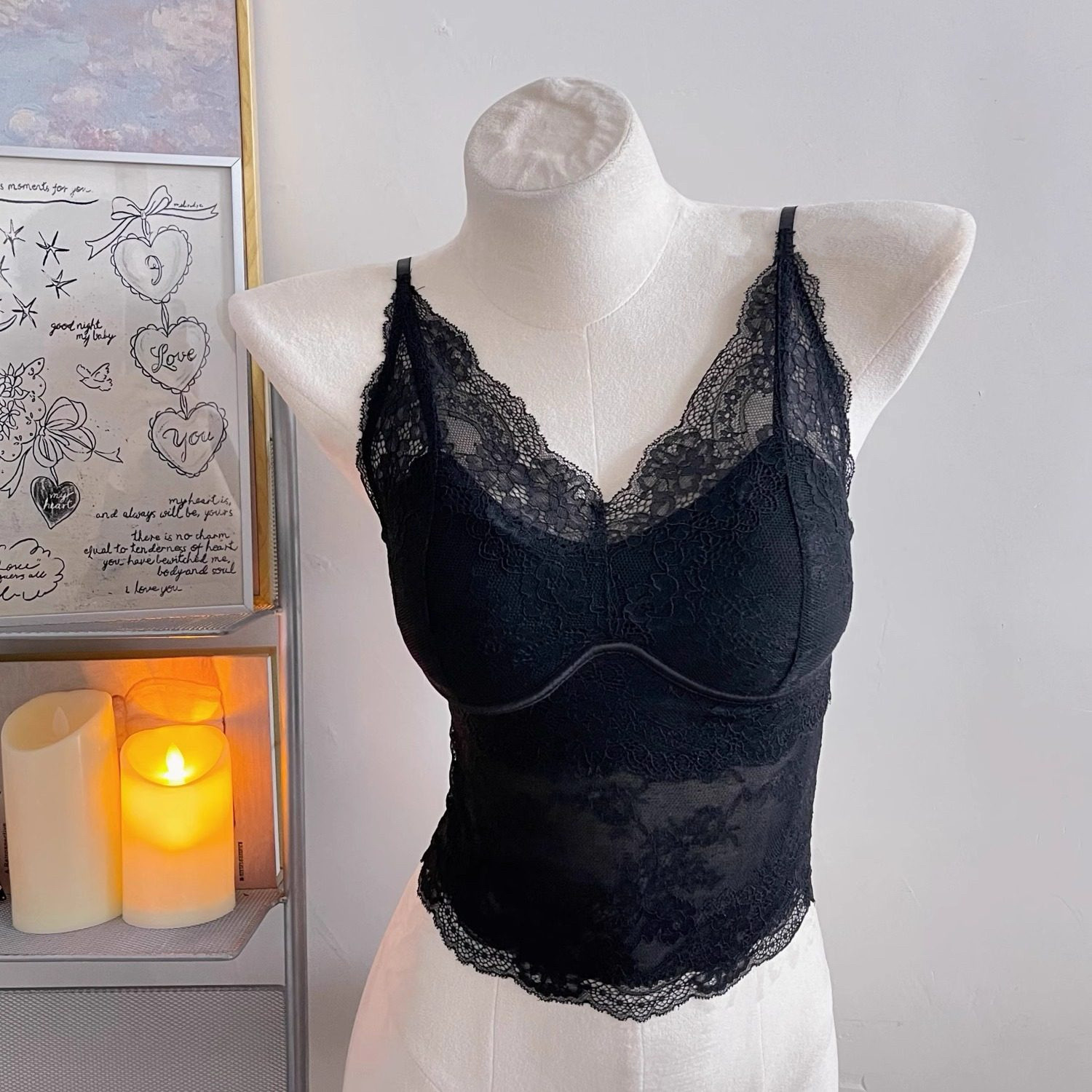 2529温柔buff蕾丝吊带背心固定胸垫一体式文胸美背打底抹胸可外穿