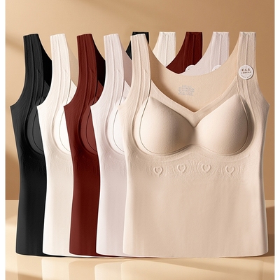 保暖背心女士带胸垫内衣秋冬内搭无痕固定杯加绒加厚打底大码文胸