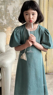 里森花间韩国童装2024夏款新品露背小心机超软牛仔裙薄