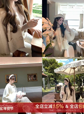 许许然Madeleine【羊毛卷卷】狐狸毛袖口 秋冬羊毛斗篷型毛呢外套