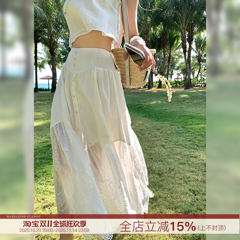 【蕾丝绮梦】刺绣天丝亚麻半身裙