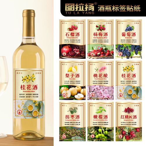 红酒瓶标签花果酒青梅桑椹商标贴