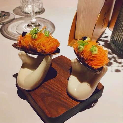 白色陶瓷佛手蛋托 纯白陶瓷蛋托 蛋拖意境菜创意摆盘鸡蛋拖寿司架 - 封面