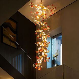 酒店定制灯复式楼现代艺术loft公寓挑空客厅吊灯旋转中空楼梯吊灯