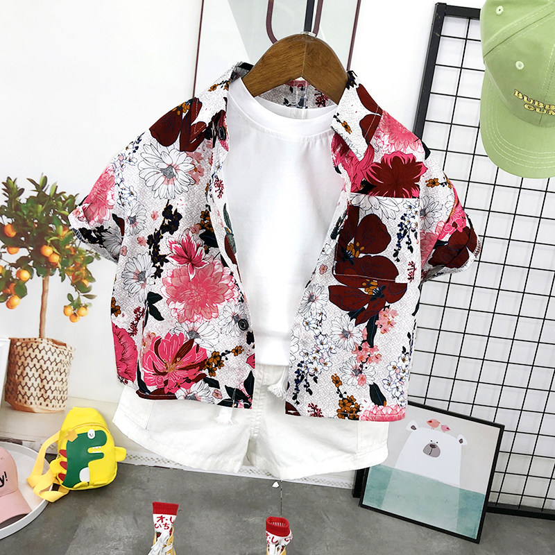 儿童碎花短袖衬衫2025新款夏季男童洋气宽松上衣宝宝洋气夏装潮衣