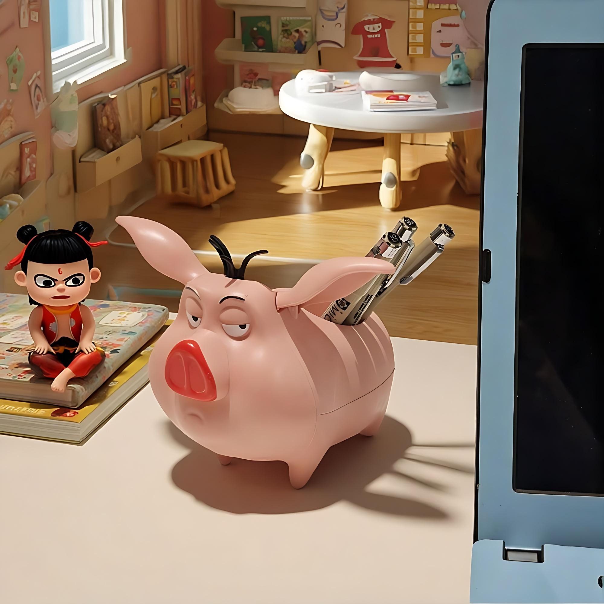 创意笔筒大容量办公室桌面收纳盒学生轻奢高颜值摆件飞天猪笔筒,家居饰品,装饰摆件,淘宝优惠券,粉丝福利购,淘宝优惠卷