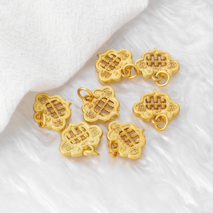 18k哑金磨砂保色复古风如意算盘吊坠diy手工手链项链耳坠吊牌配件