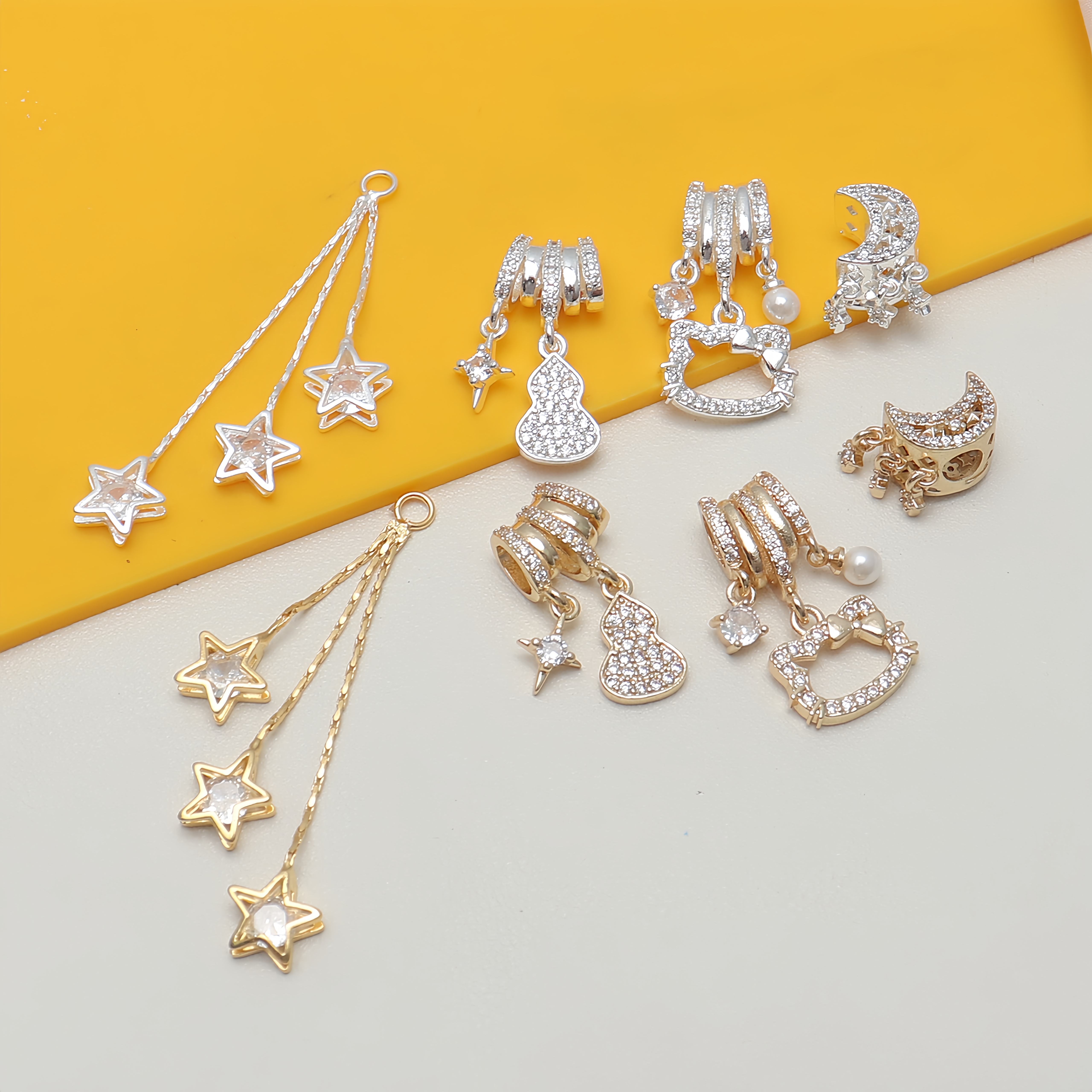 14K包金保色镶锆石星星流苏隔珠吊坠葫芦手链手串DIY饰品配件耳坠