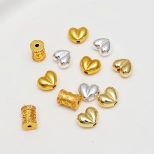 14K包金保色屁屁桃心爱心隔珠桶珠diy沙金饰品手链项链散珠配件