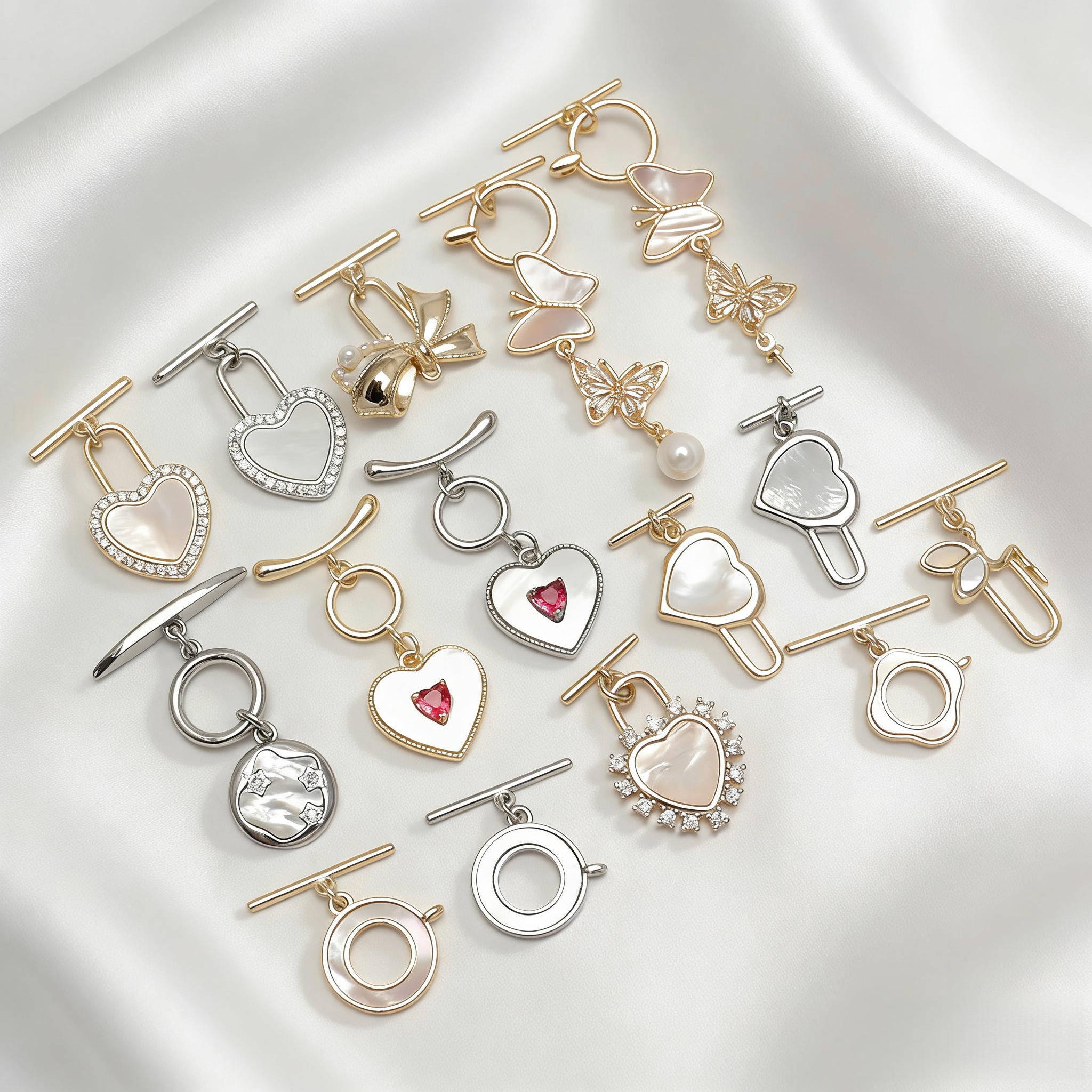 14K包金保色锆石镶贝壳OT扣连接扣珍珠手链项链IQ扣头diy饰品配件