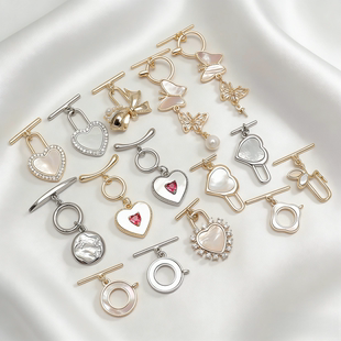 14K包金保色锆石镶贝壳OT扣连接扣珍珠手链项链IQ扣头diy饰品配件